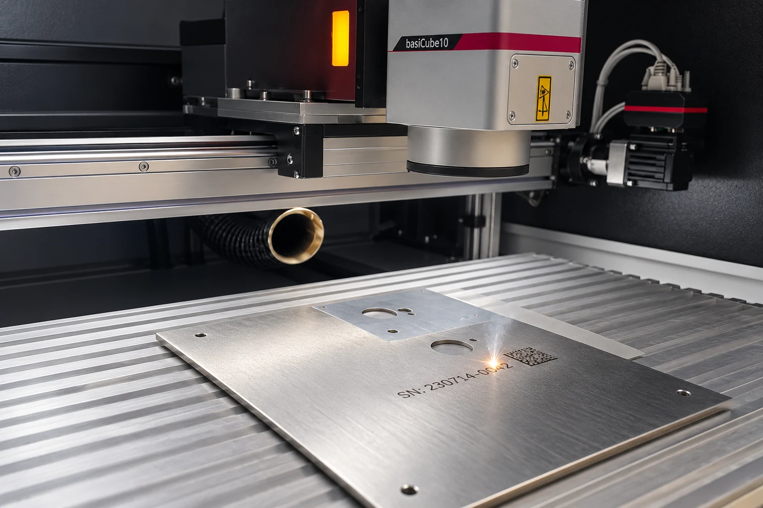 Laserbeschriftung eines Metallbauteils mit der TMB-Laseranlage